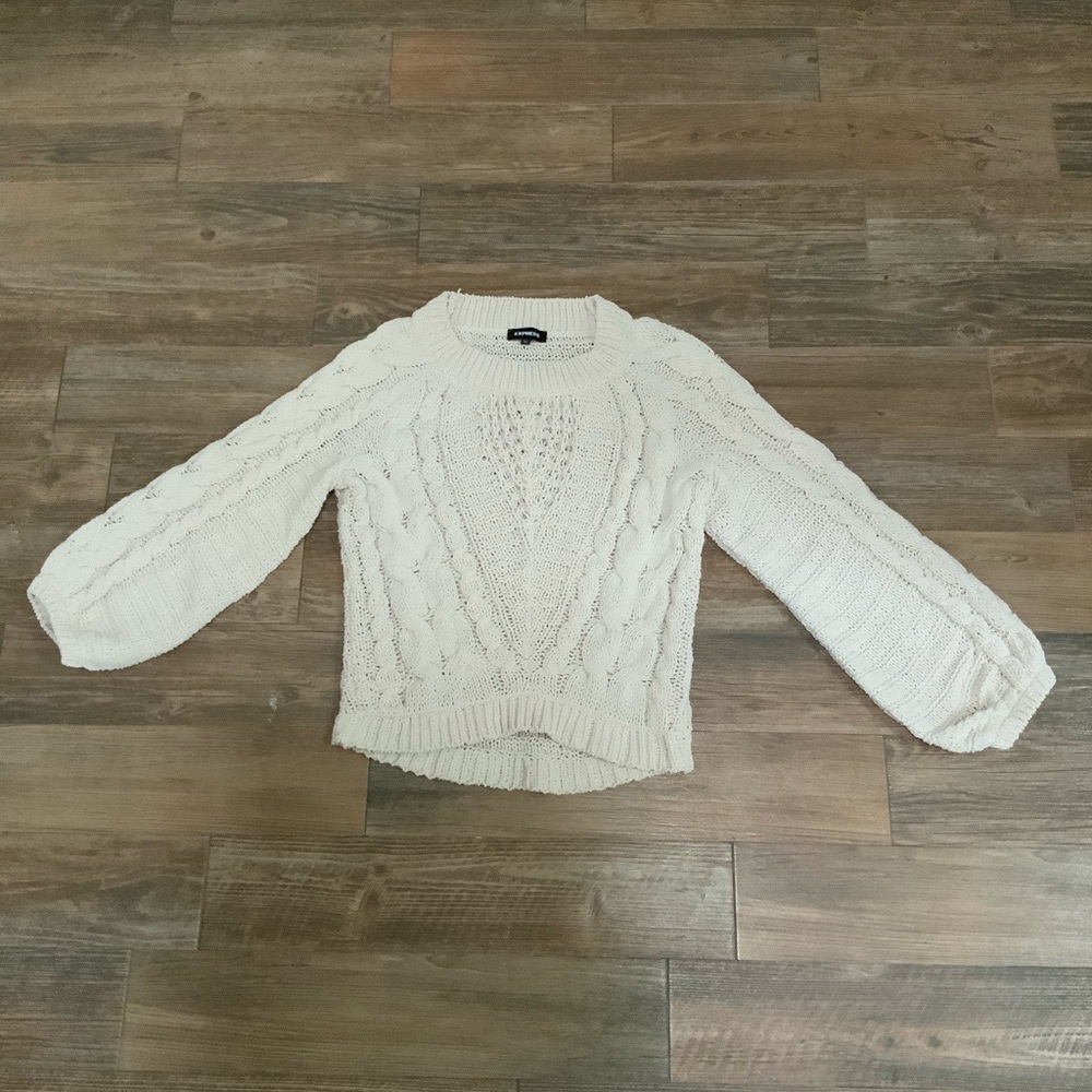 Express Women XS Open Chunky Knit Cream Crew Neck Sweater-balloon sleeves